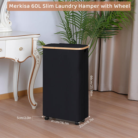 Merkisa narrow 60L hamper fits dorm spaces for organized laundry.