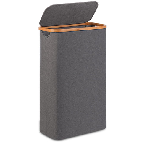 Merkisa Slim Laundry Basket 60L with bamboo handle for easy transport
