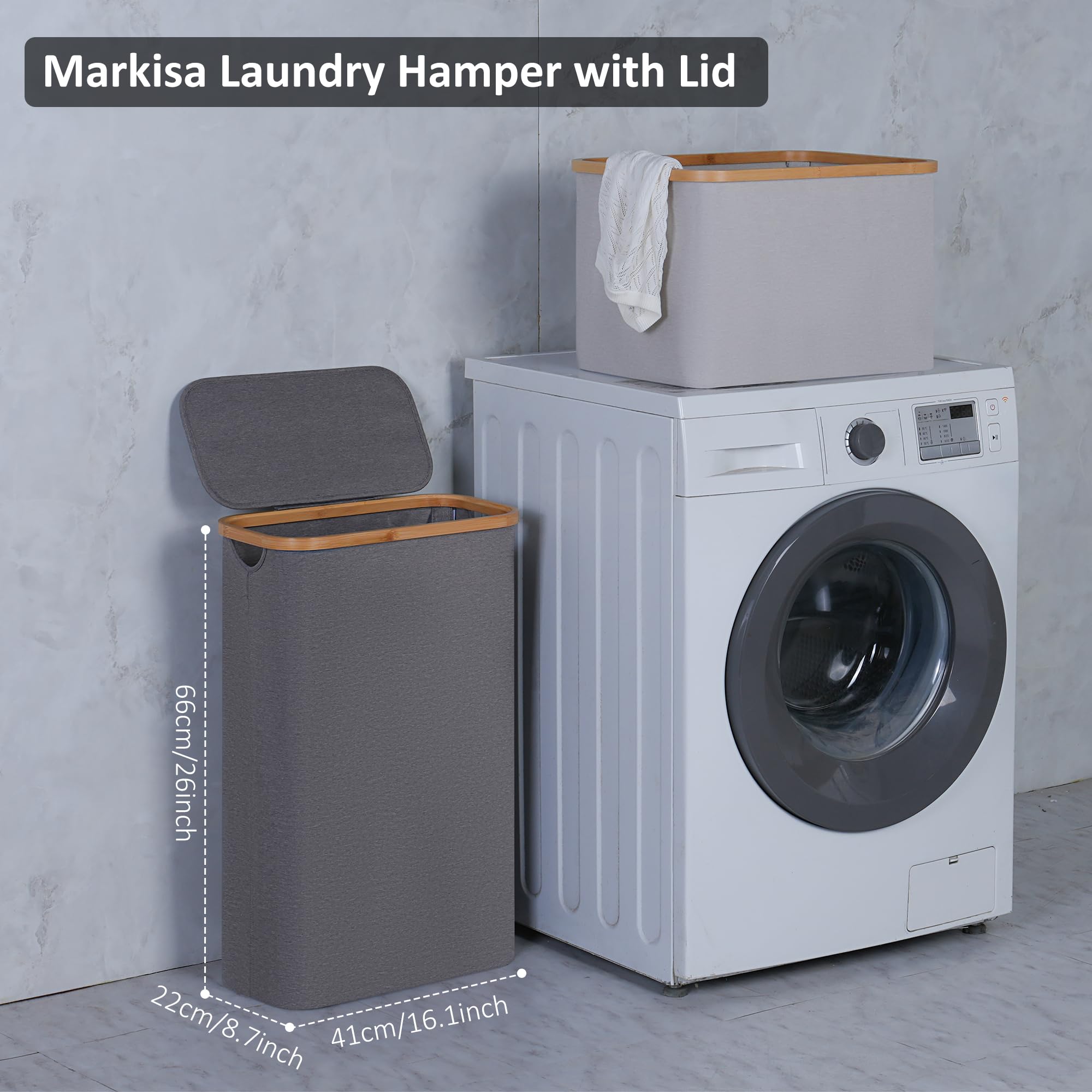 Merkisa Slim Laundry Basket bamboo handle provides a comfortable grip