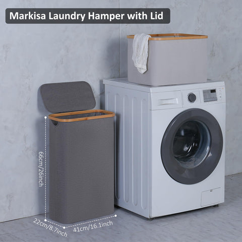 Merkisa Slim Laundry Basket bamboo handle provides a comfortable grip