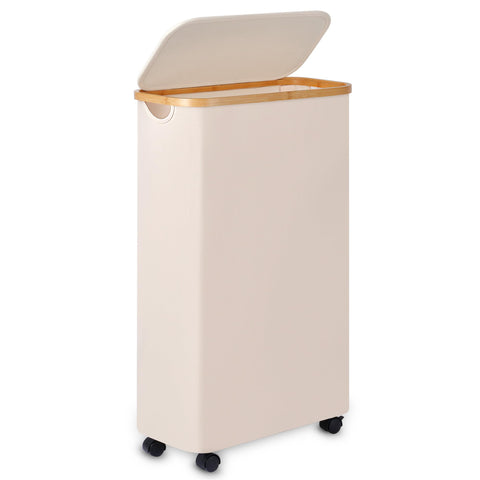 Merkisa slim laundry basket with wheels for easy mobility in small spaces.