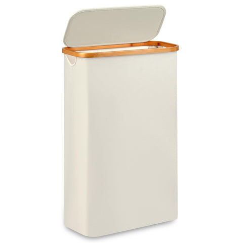 Merkisa Slim Laundry Hamper top view shows compact beige design for tight spaces.