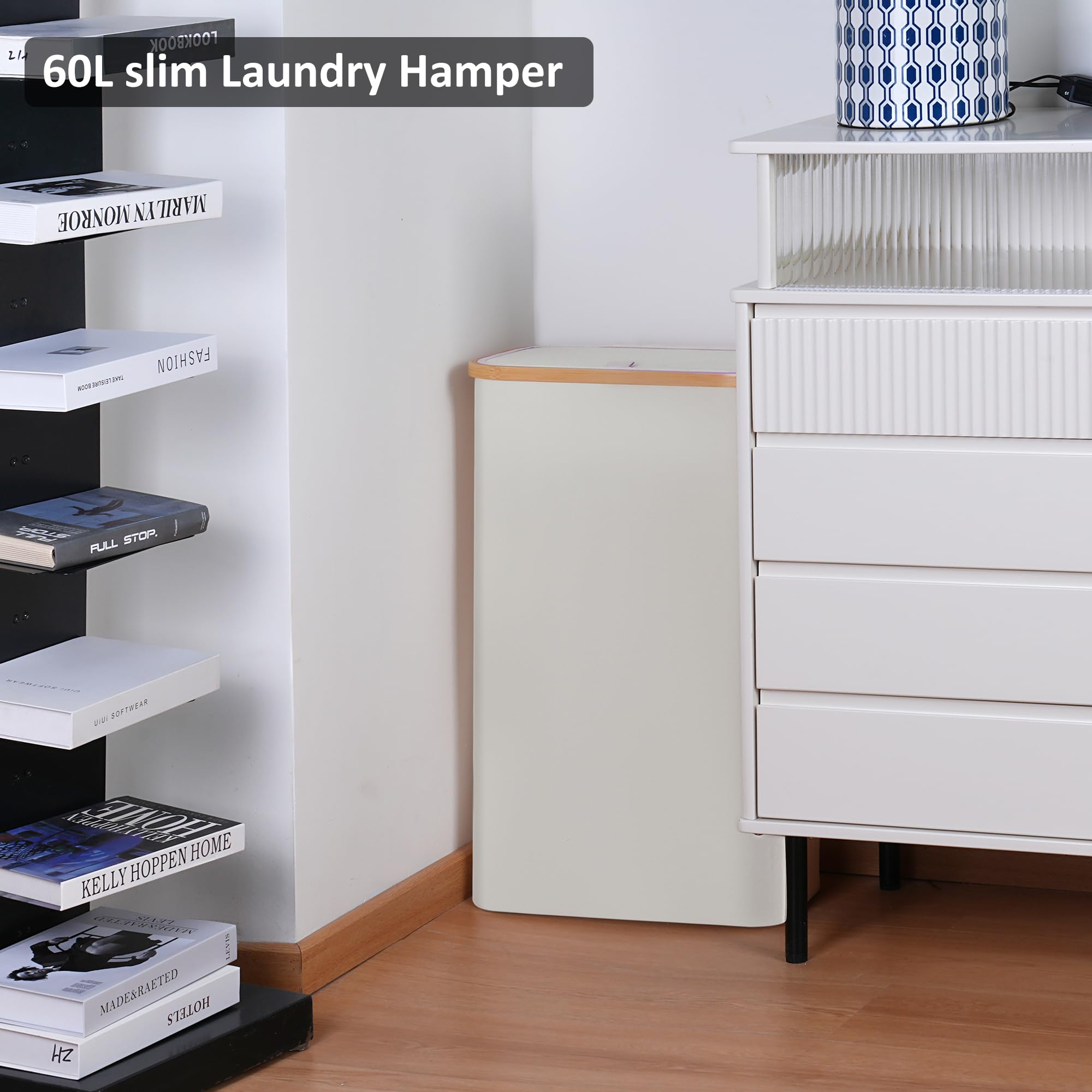 Merkisa Slim Laundry Hamper lid closed demonstrates odor control in use.