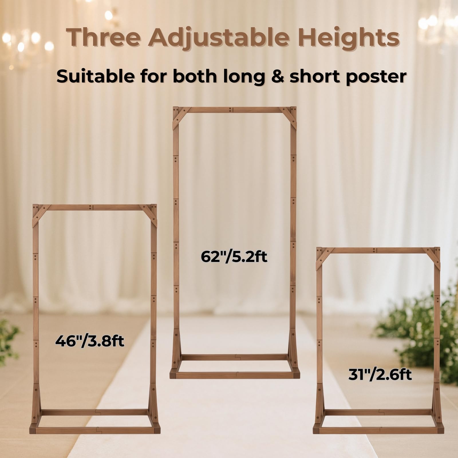 Merrifete heavy-duty wood easel with a sleek black finish for wedding decor.