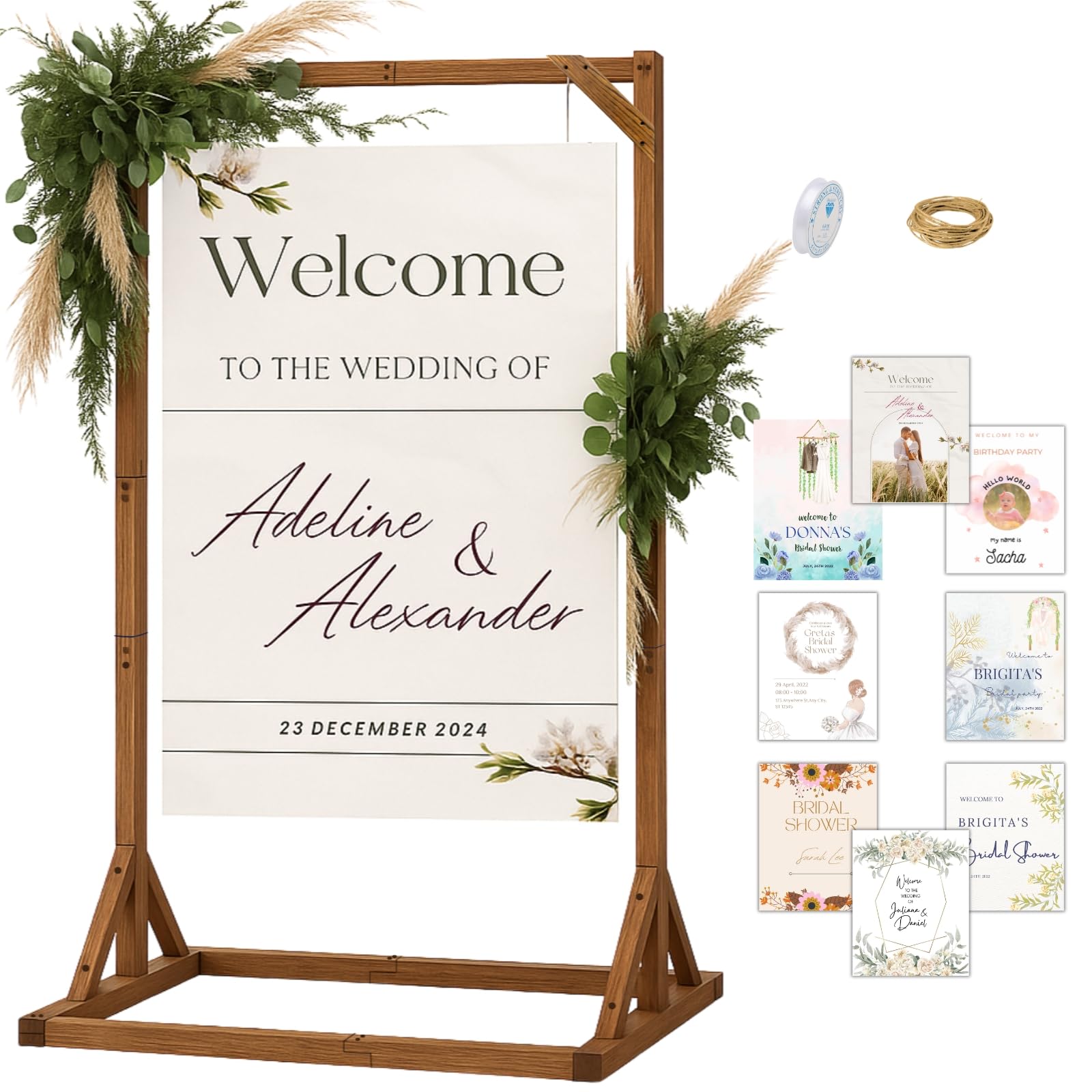 Merrifete wooden welcome sign stand for sturdy indoor display at weddings and events.