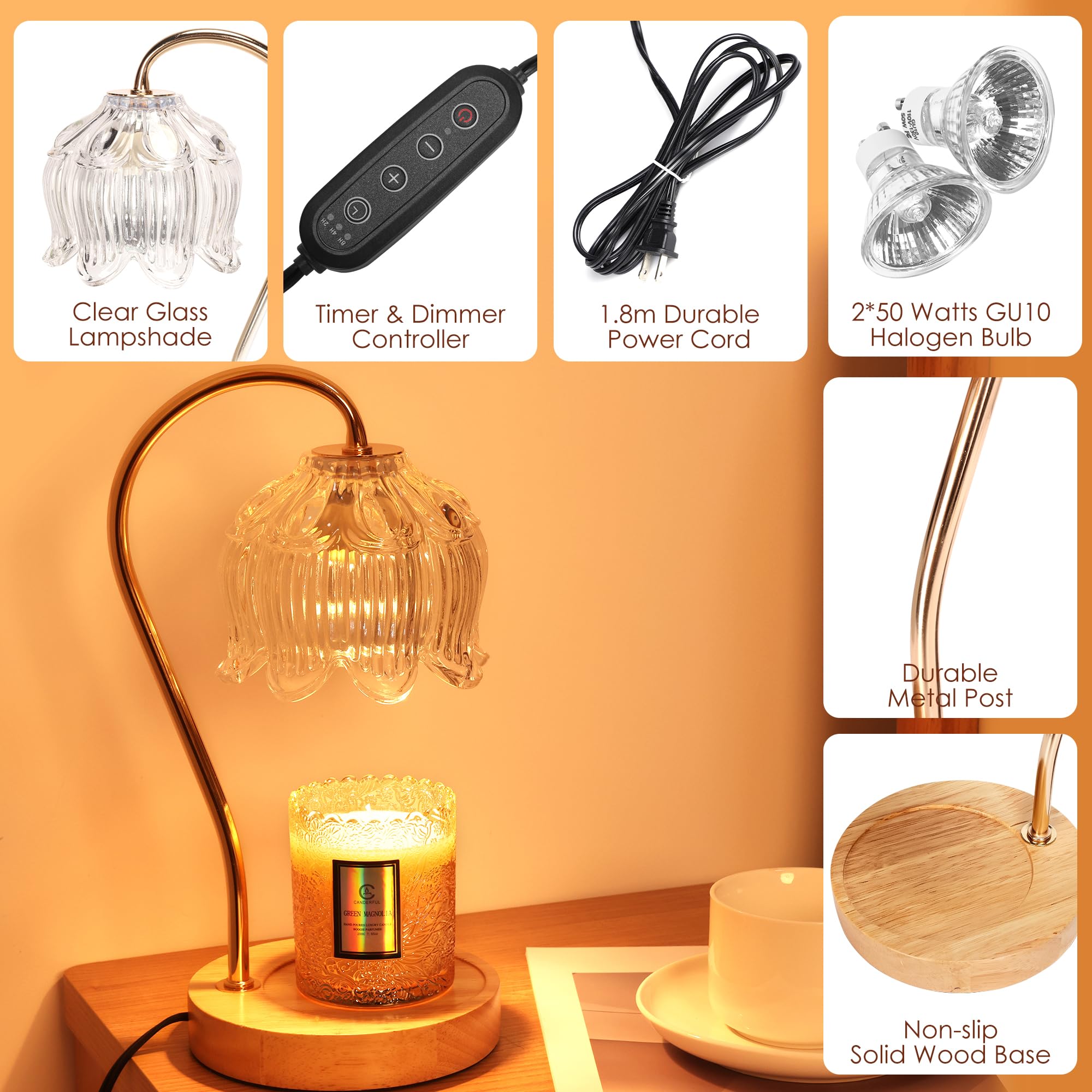 Merrtody candle warmer lamp shade on gold pole creates inviting lighting for evenings.