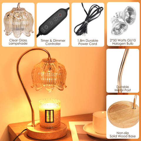 Merrtody Dimmable Warmer Shade highlights the elegant gold accent and wide candle fit.