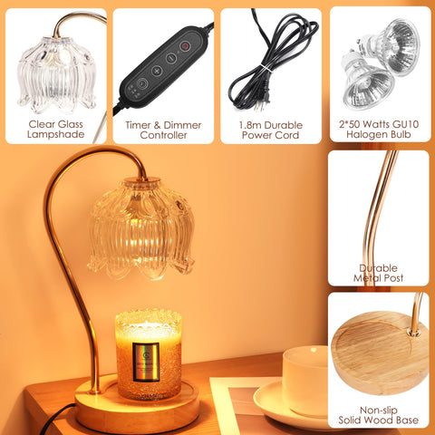 Merrtody candle warmer lamp shade on gold pole creates inviting lighting for evenings.