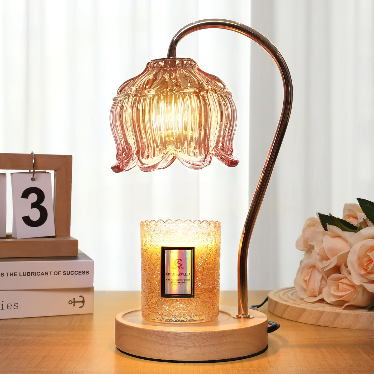 Merrtody flower warmer base adds warm wood tones to living spaces.