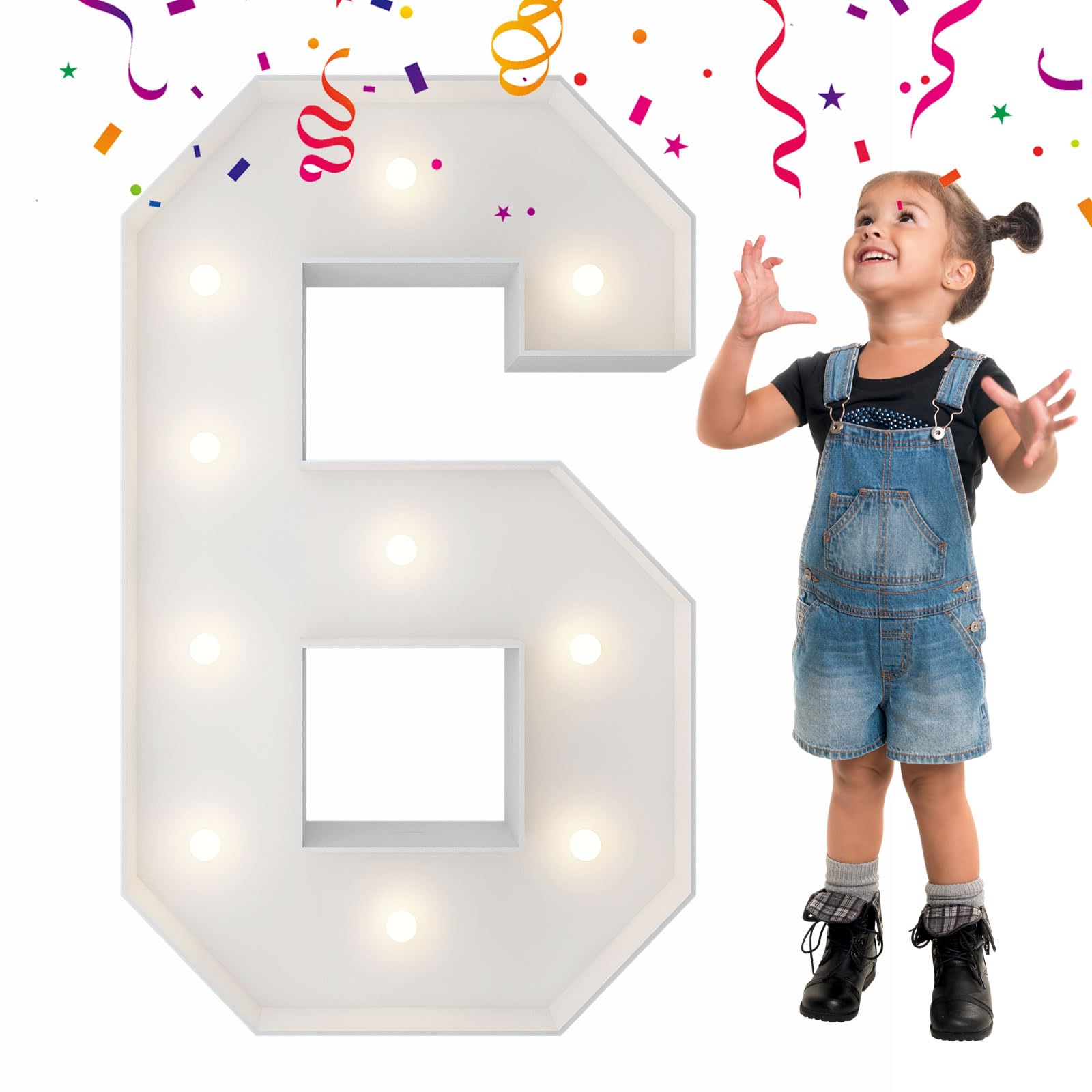 Merry Mosaics 3FT light-up number 6 front view for memorable birthday photos