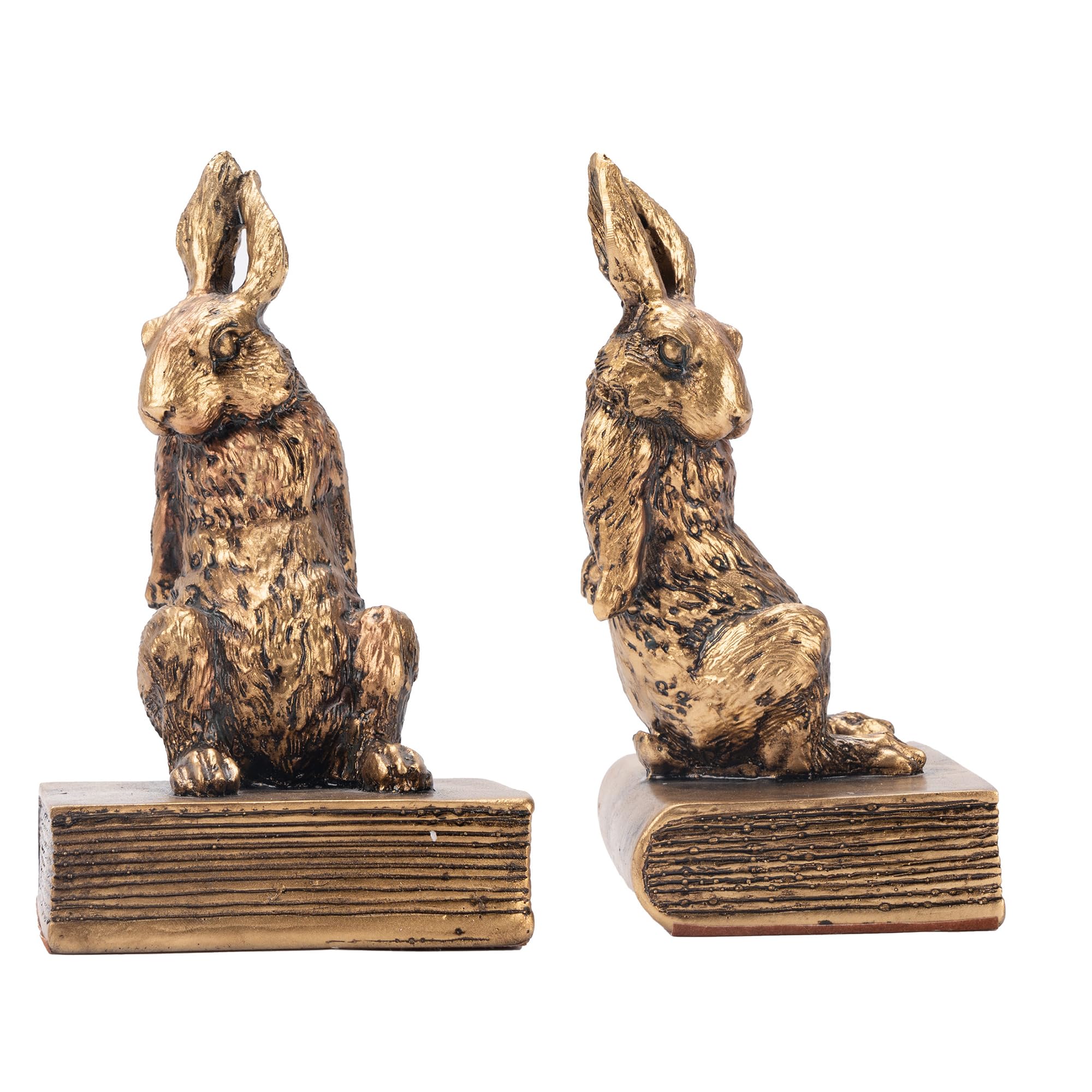 Mervkis rabbit bookend in gold with heavy base stabilizes large books