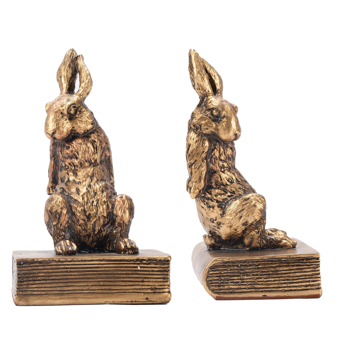 Mervkis rabbit bookend in gold with heavy base stabilizes large books