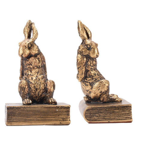 Mervkis rabbit bookend in gold with heavy base stabilizes large books