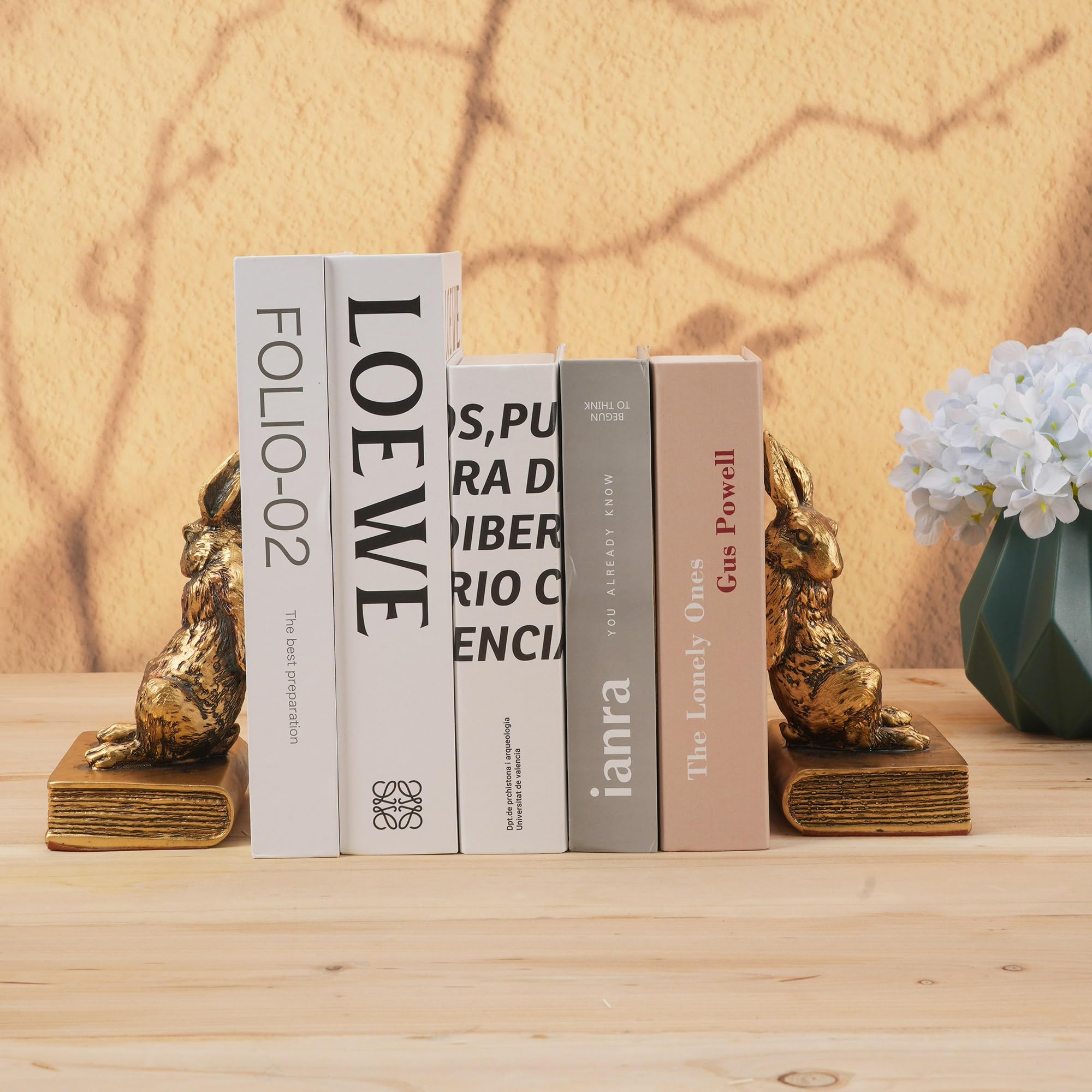 Mervkis rabbit bookend gold front view showing vintage finish