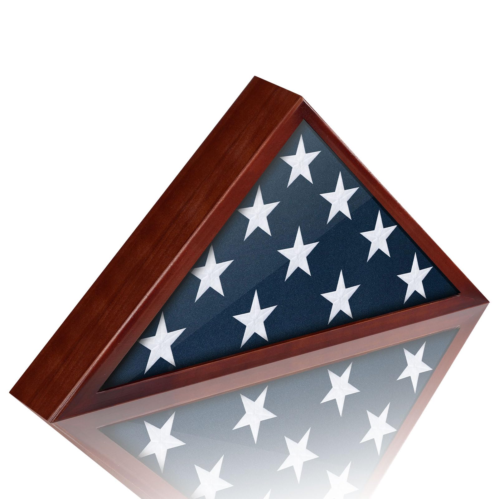 Meryndou flag case showing 5x9.5 burial flag in solid wood display for elegant memorial