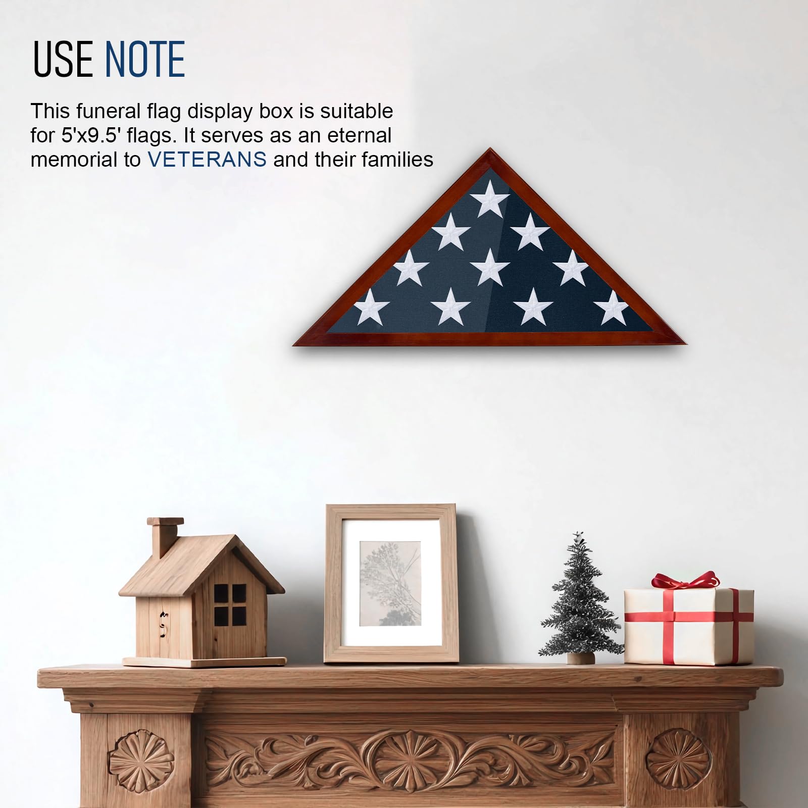 Meryndou flag case wall-mount capable with sawtooth hangers for versatile placement