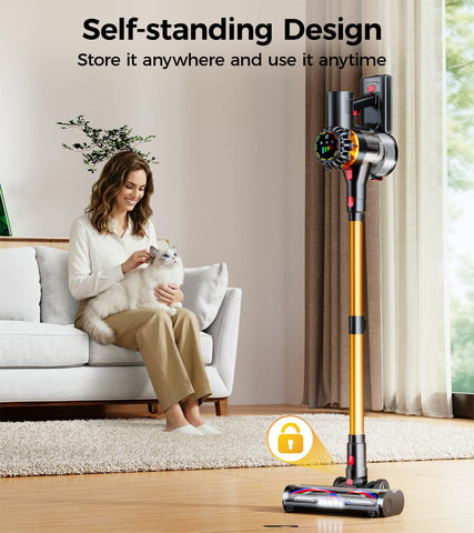 Meskos self-standing design keeps the vacuum upright for storage.