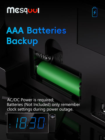 Mesqool battery backup preserves time and alarms during outages.