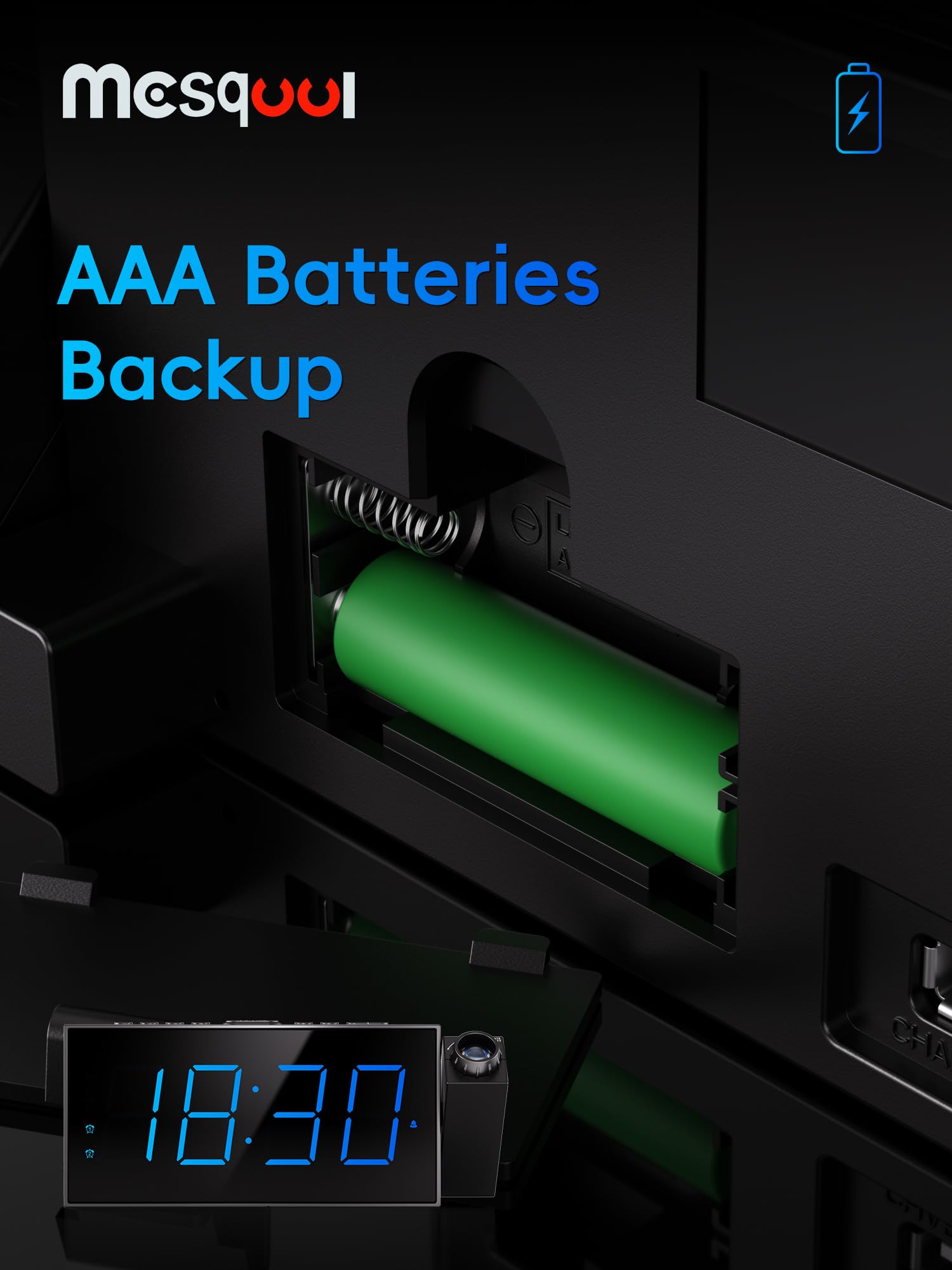 Compact bedside clock with adjustable brightness levels