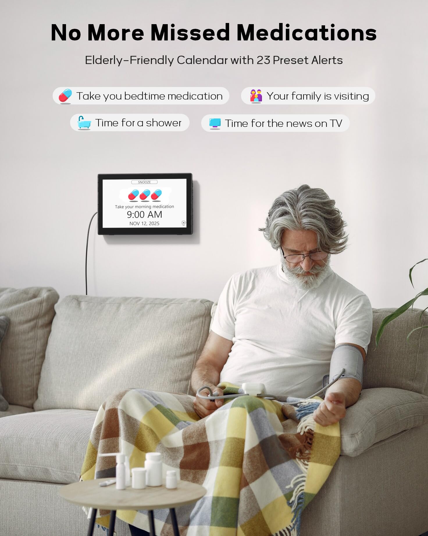 Mesqool dementia clock wall-mountable design fits living rooms or bedrooms.
