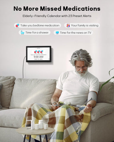 Mesqool dementia clock wall-mountable design fits living rooms or bedrooms.