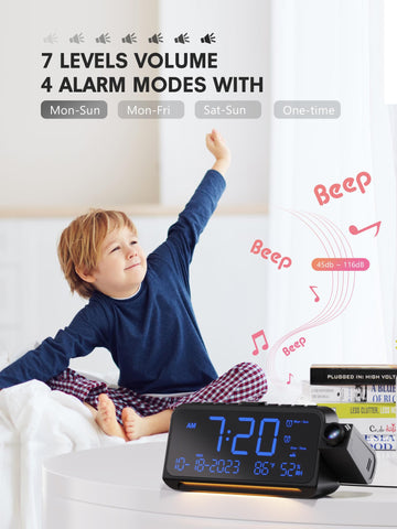 Mesqool dual alarms support weekday and weekend routines.