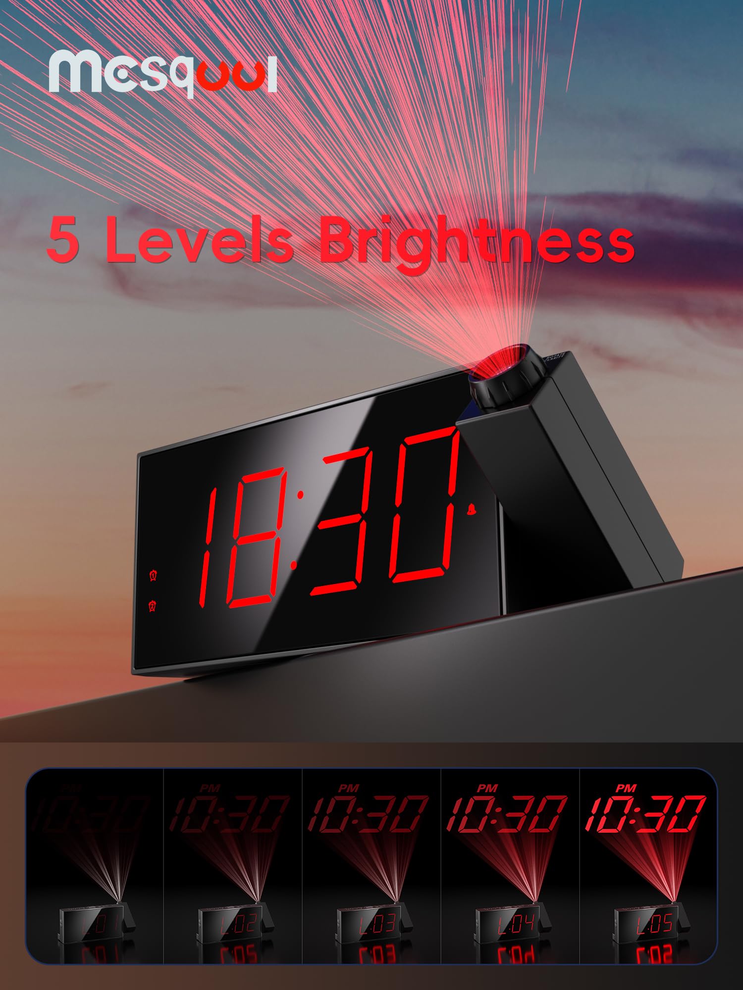 Mesqool projection alarm clock dual alarms for couples with different schedules