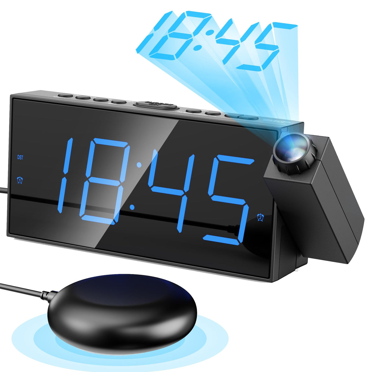 Mesqool projection alarm clock front view with easy reading from across the room