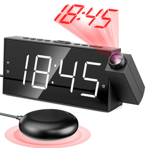 Mesqool projection clock with bed shaker under pillow for gentle wake