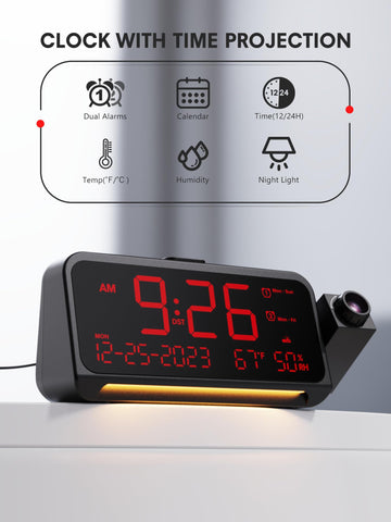 Mesqool projection clock large 5.9-inch display for quick time checks