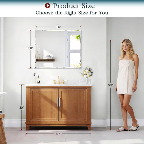 Mestikits beveled-edge frameless mirror close-up highlighting smooth edge safety.