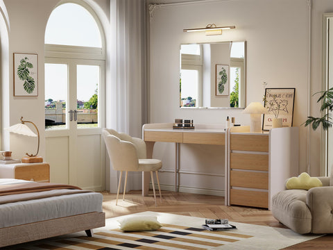 Mestikits frameless wall-mount mirror during installation for flexible orientation.