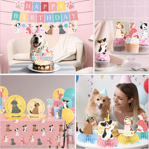 Meuqeaju dog birthday napkins cups and straws set for coordinated serving