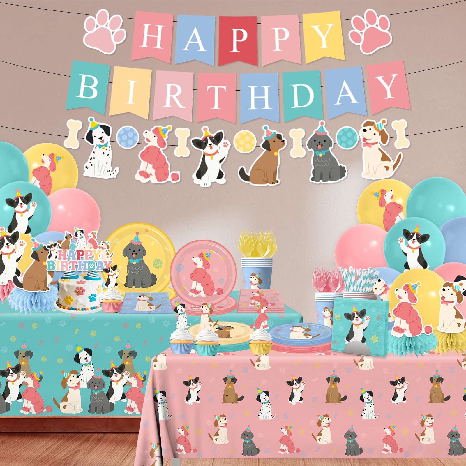 Meuqeaju puppy birthday dessert plates 7inch colorful and convenient