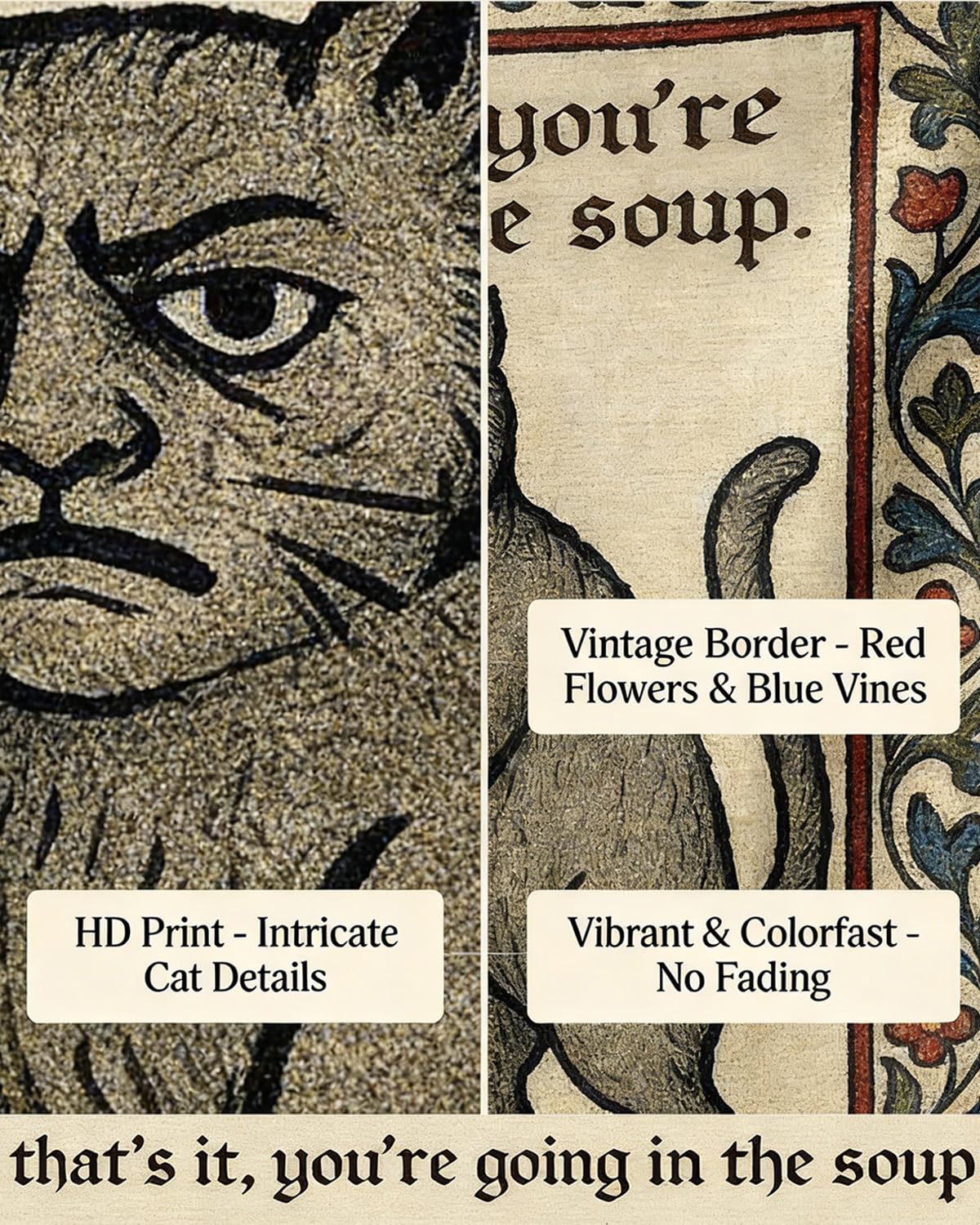 Mevious Cat tapestry showcases high-definition print for vibrant colors.