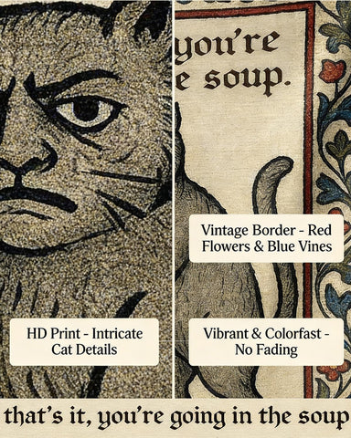 Mevious Cat tapestry showcases high-definition print for vibrant colors.