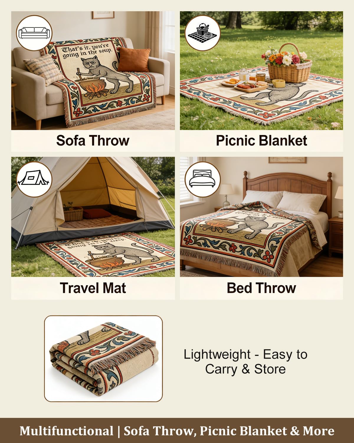 Mevious tapestry crafted in soft polyester for lightweight, durable use.
