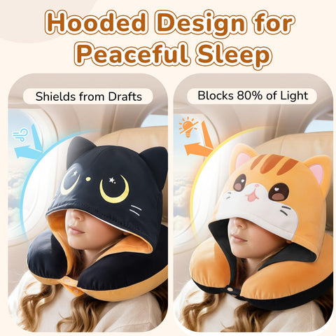Mewaii reversible cat-design pillow shows black and brown sides.