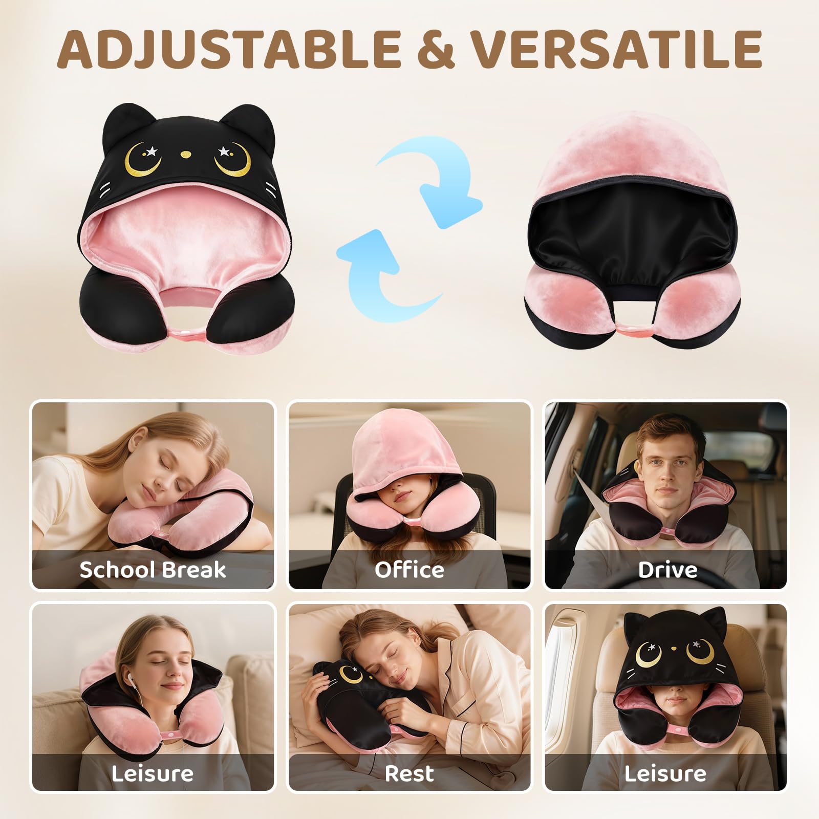 Cute cat hood adds playful charm while offering privacy during breaks.