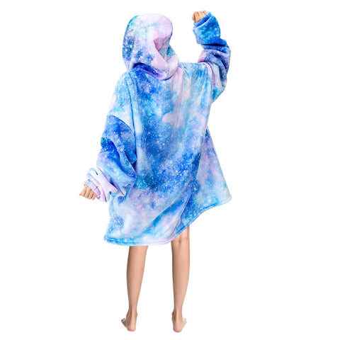 Mewkou Galaxy wearable blanket hoodie back view with relaxed fit