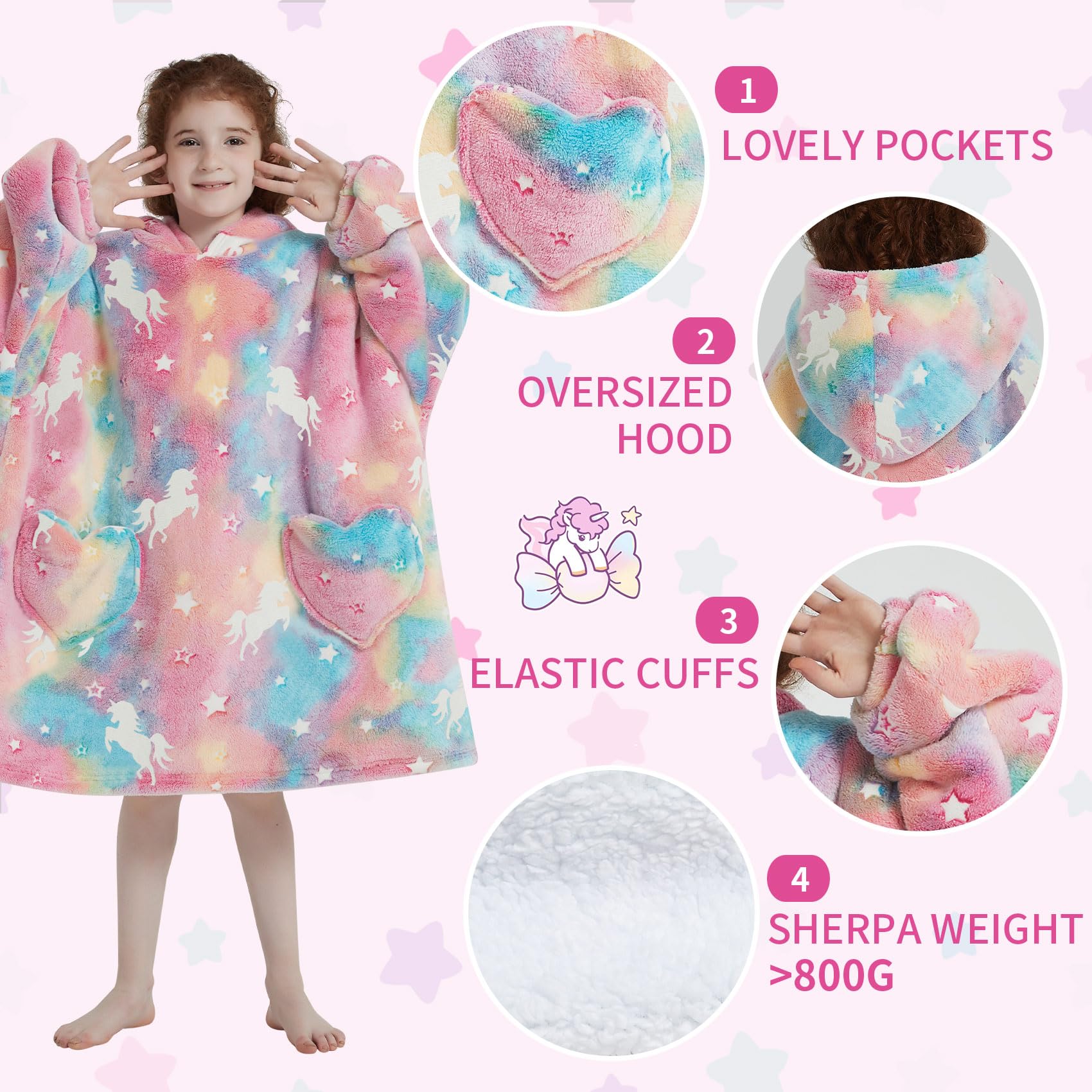 Mewkou glow-in-the-dark rainbow unicorns design for magical after-dark moments.