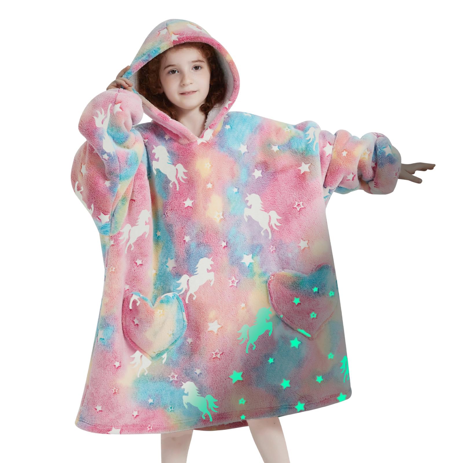 Mewkou wearable blanket hoodie for kids with hood and pockets for warm playtime.