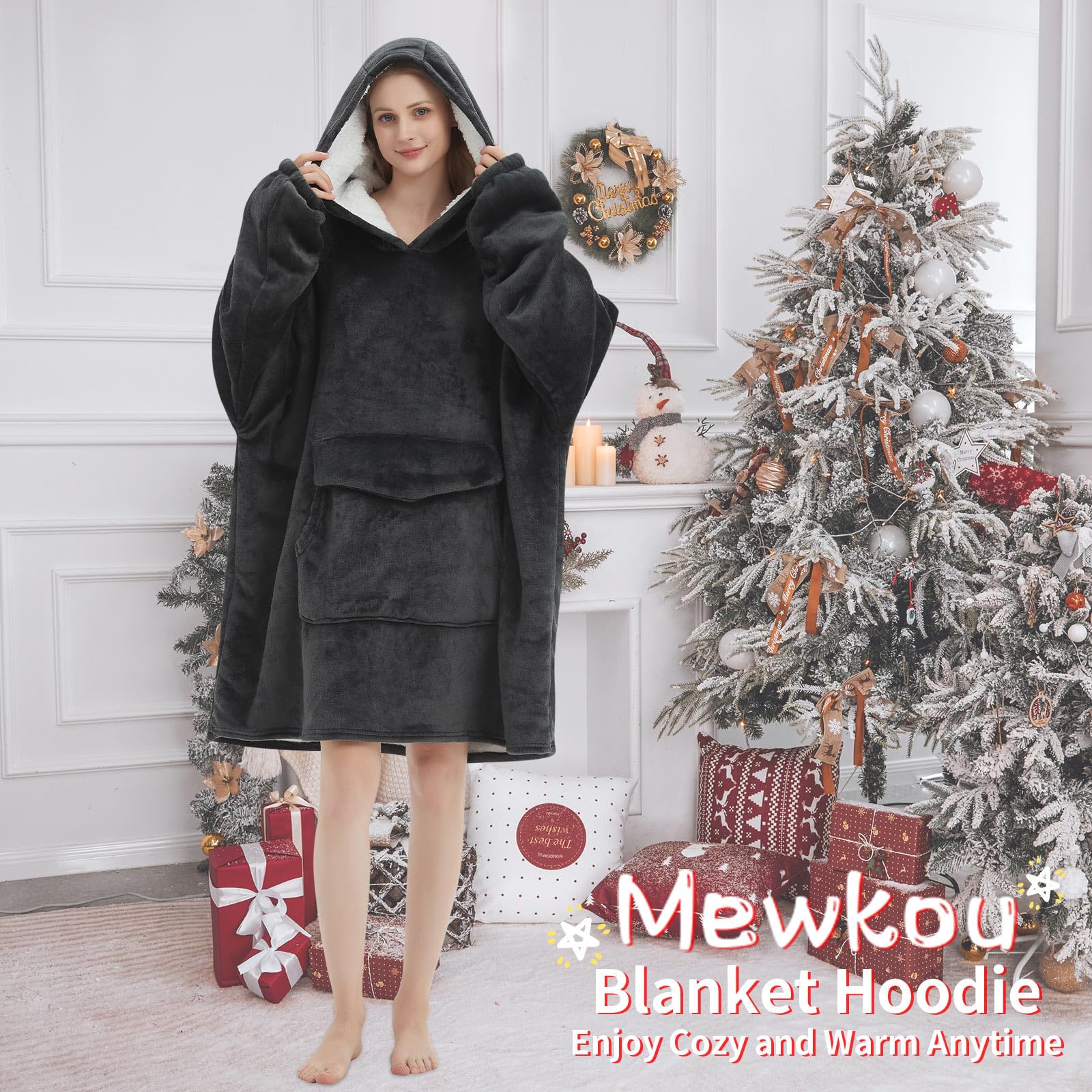 Mewkou wearable blanket hoodie one-size-fit demonstrates universal comfort.