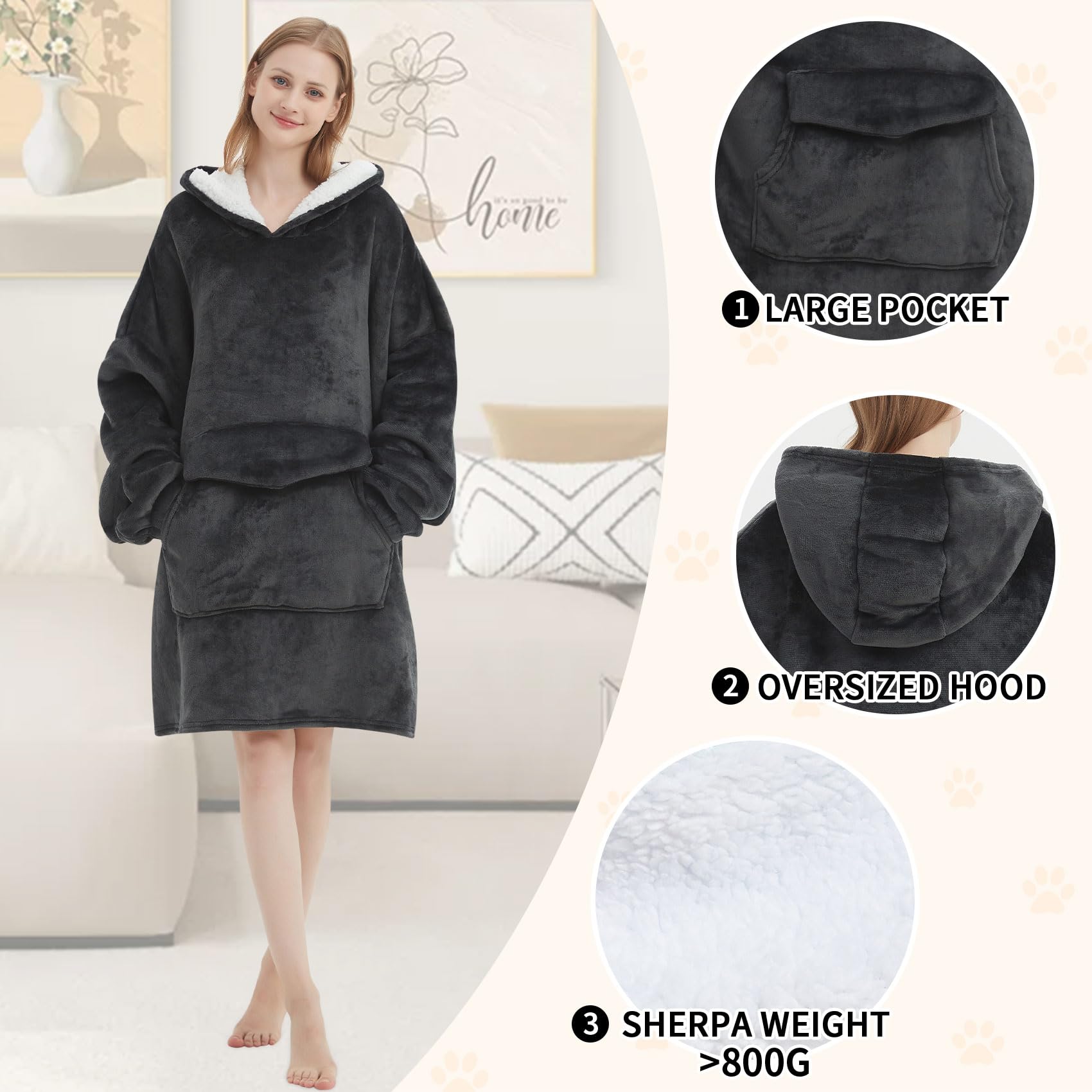 Mewkou wearable blanket hoodie sherpa inner detail highlighting softness.