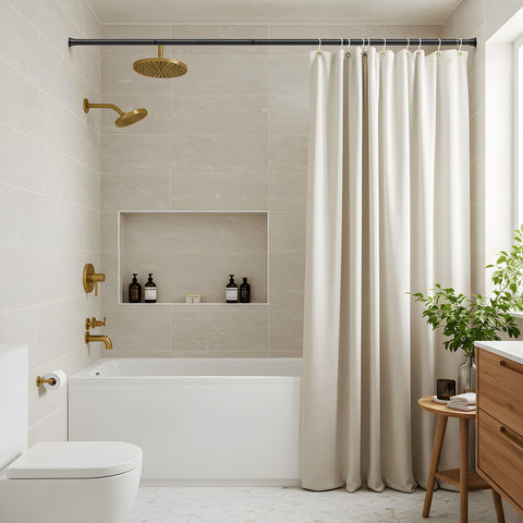 MEXAU 7/8-inch diameter rod provides sturdy support for shower curtains.