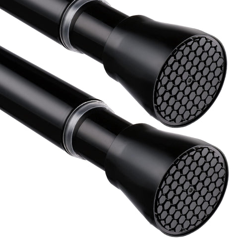 MEXAU black tension curtain rod 28–48 in, secure twist-fit for windows and doors