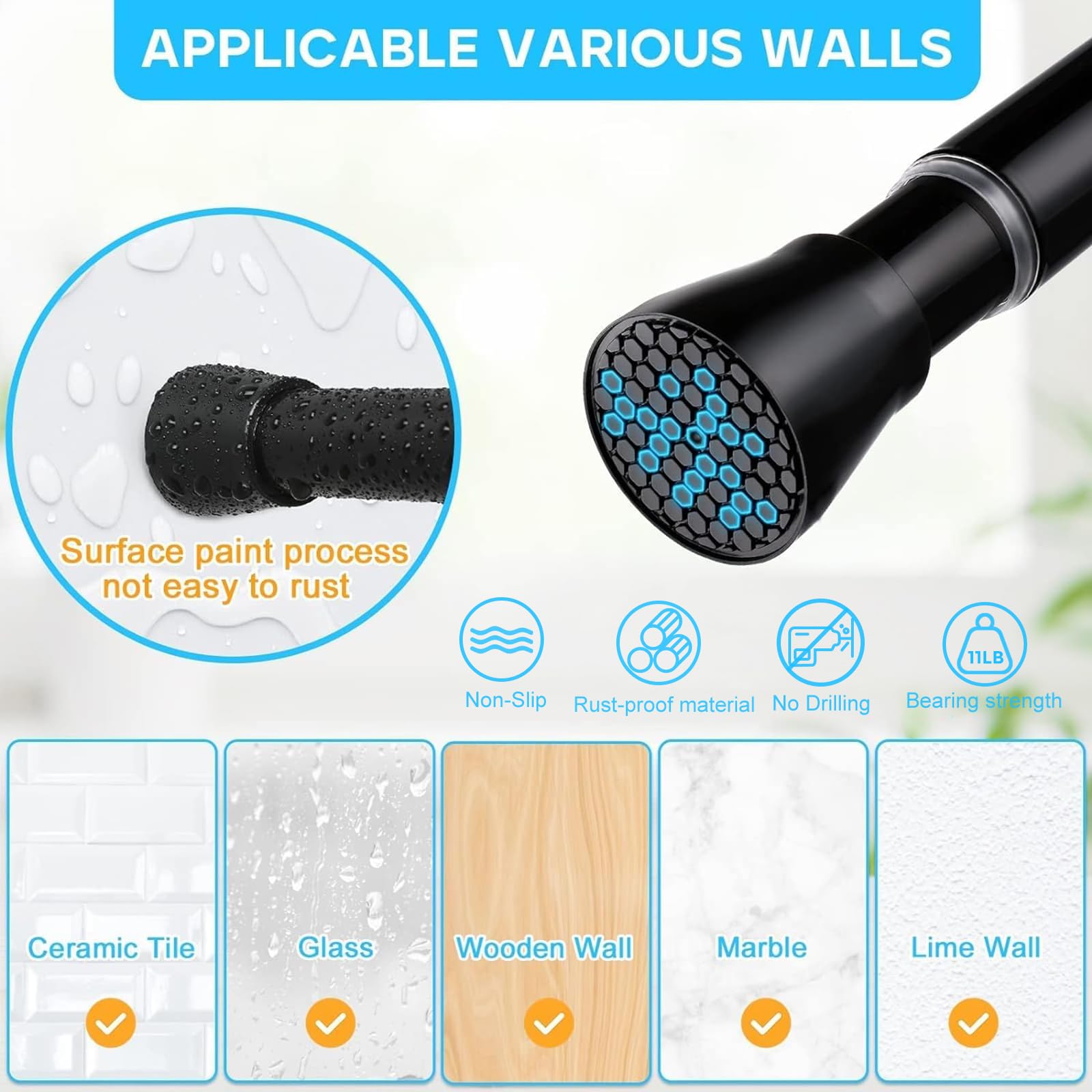 MEXAU no-drill installation, twist to extend on glass or tile