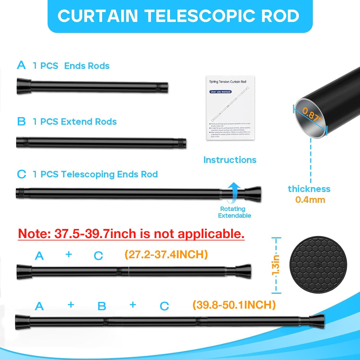 MEXAU shower curtain rod 7/8 in, easy no-drill setup