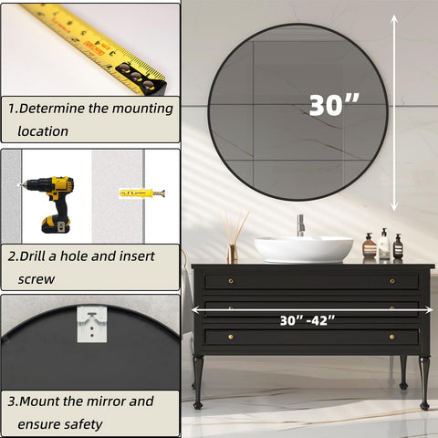 Mfring round black mirror in bathroom vanity setup for daily grooming