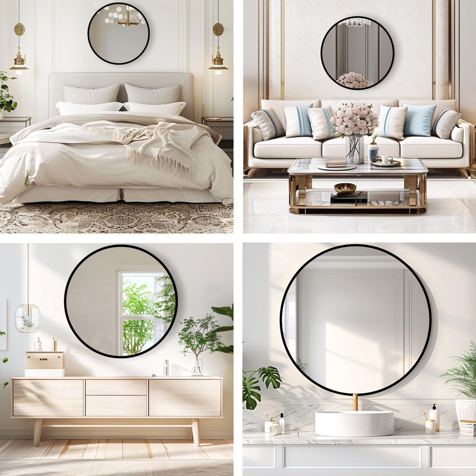 Mfring round black mirror enhances living room and entryway decor